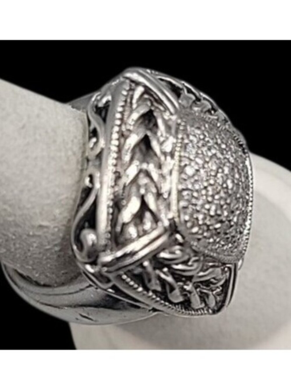Gail Scott Sterling Silver & 18k Diamond Basket Weave Ring Ladies 6.75 15.66g - Picture 11 of 16